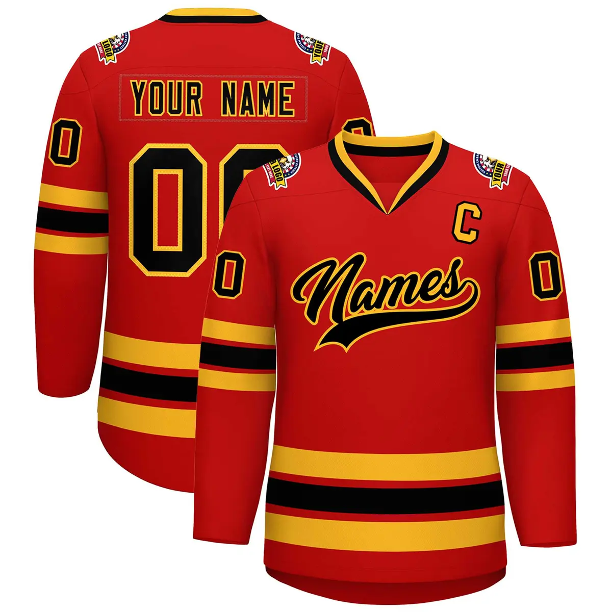 Red Black-Gold Classic Hockey Jersey