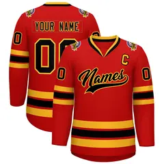 Red Black-Gold Classic Hockey Jersey 1