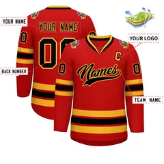 Red Black-Gold Classic Hockey Jersey 2