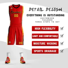 Red Black-Gold Classic Sets Basketball Jersey 2