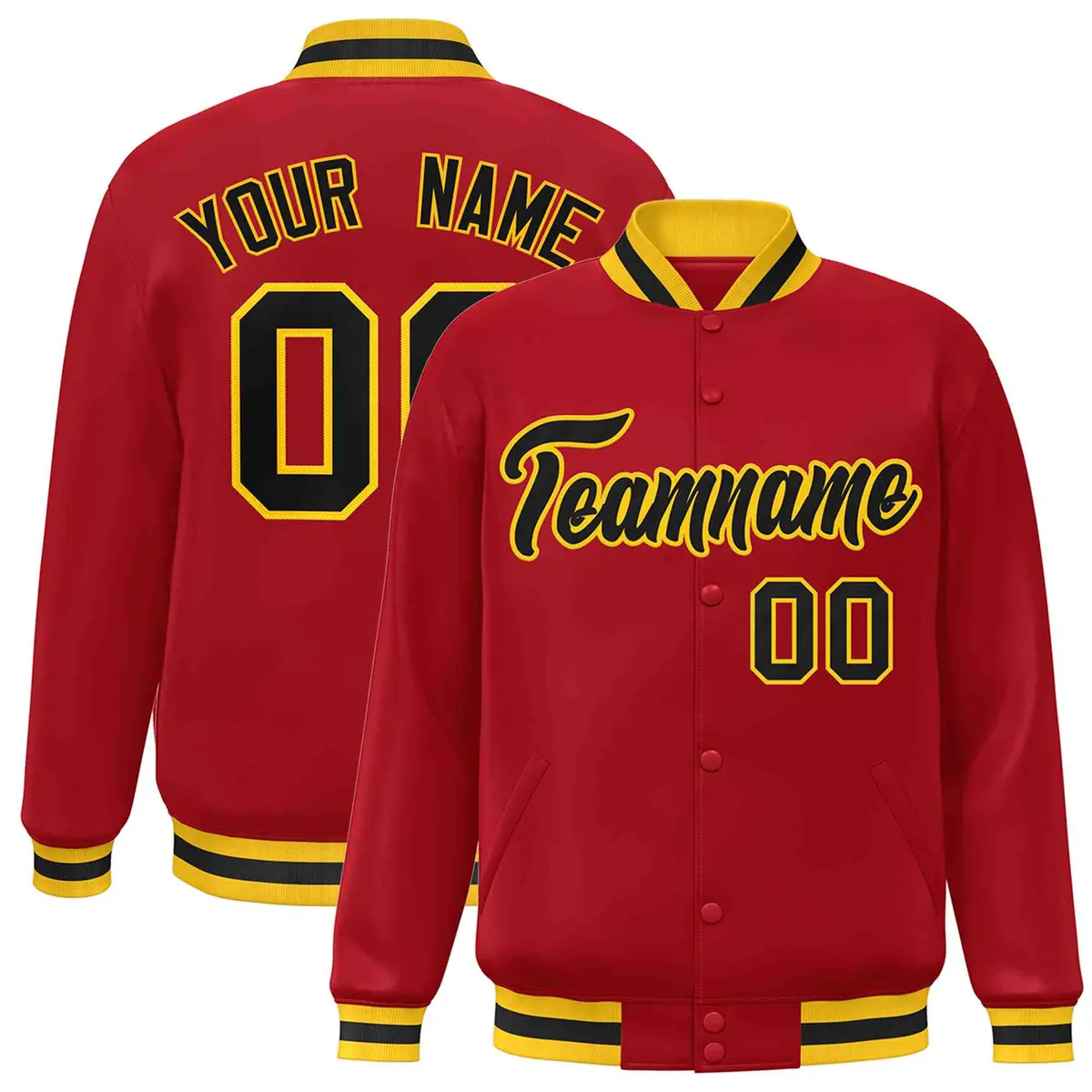 Red Black-Gold Classic Varsity Full-Snap Letterman Jacket