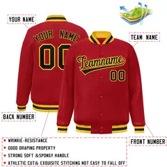 Red Black-Gold Classic Varsity Full-Snap Letterman Jacket 2