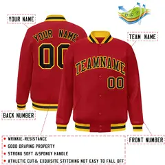 Red Black-Gold Classic Varsity Full-Snap Letterman Jacket 2