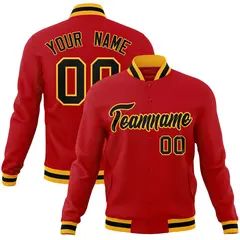 Red Black-Gold Classic Varsity Full-Snap Letterman Jacket 1
