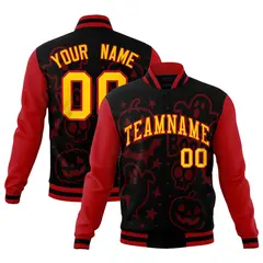 Red Black Gold Halloween Bats Pumpkins Ghost Letterman Jacket