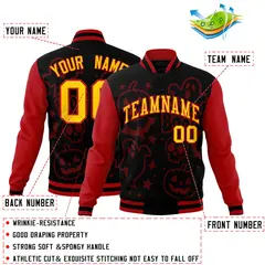 Red Black Gold Halloween Bats Pumpkins Ghost Letterman Jacket 2