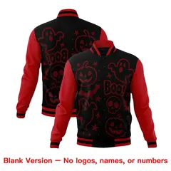 Red Black Gold Halloween Bats Pumpkins Ghost Letterman Jacket 7