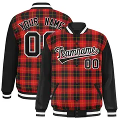 Red Black-Gold Plaid Varsity Letterman Baseball Jacket 1
