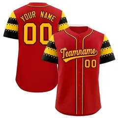 Red Black Gold Sleeve Flag Lace Baseball Jersey 1