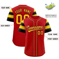 Red Black Gold Sleeve Flag Lace Baseball Jersey 2