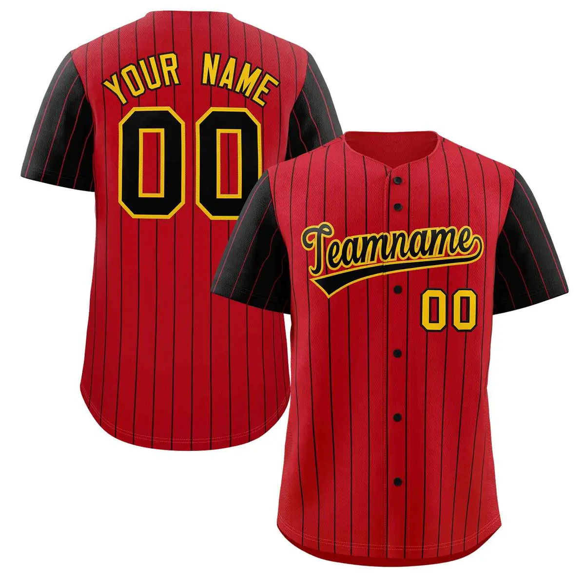 Red Black-Gold Stripe Raglan Baseball Jersey