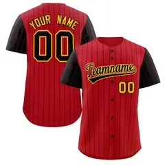 Red Black-Gold Stripe Raglan Baseball Jersey 1