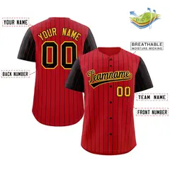 Red Black-Gold Stripe Raglan Baseball Jersey 2
