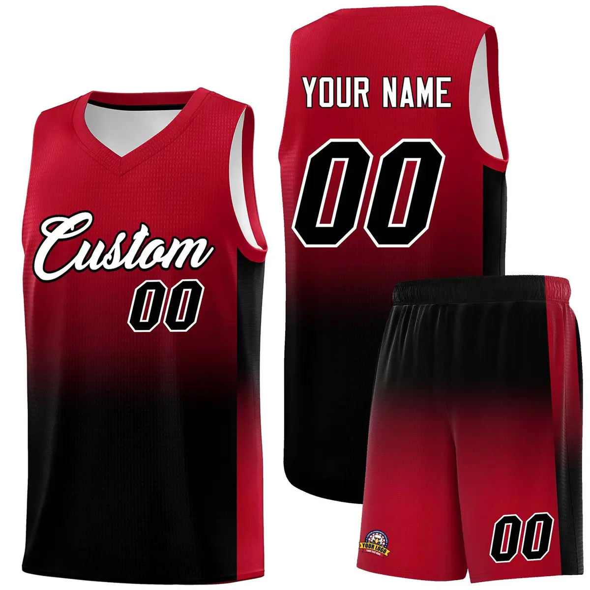 Red Black Gradient Fashion Sets Sports Basketball Jersey