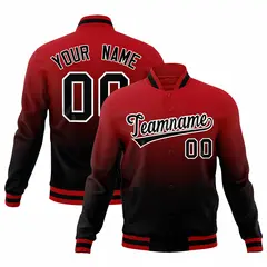 Red Black Gradient Full-Snap Varsity Letterman Jacket