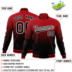 Red Black Gradient Full-Snap Varsity Letterman Jacket 2