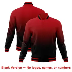 Red Black Gradient Full-Snap Varsity Letterman Jacket 7