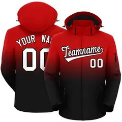 Red Black Gradient Hooded Outdoor Waterproof Jacket 1