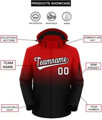 Red Black Gradient Hooded Outdoor Waterproof Jacket 2