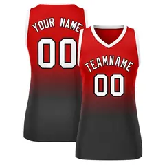 Red Black Gradient Mesh Basketball Jersey For Women