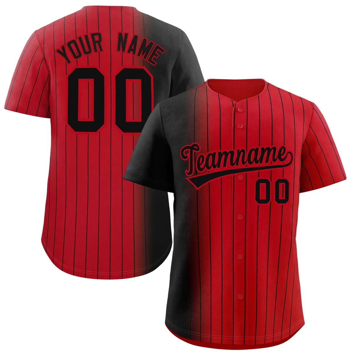 Red Black Gradient Pinstripe Baseball Jersey