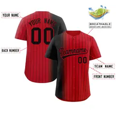 Red Black Gradient Pinstripe Baseball Jersey 2