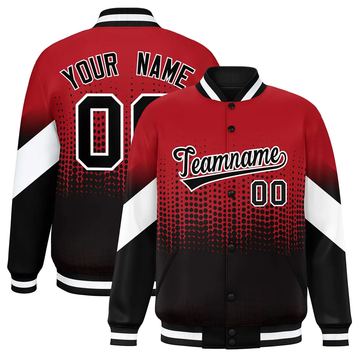 Red Black Gradient Polka Dot Varsity Letterman Jacket