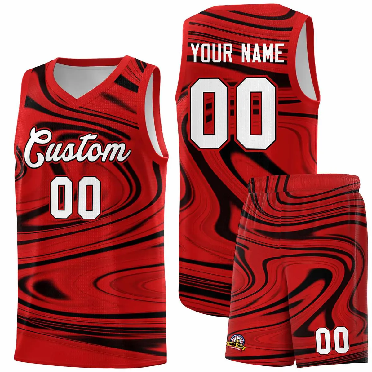 Red Black Graffiti Fluids Style Basketball Jersey Sets