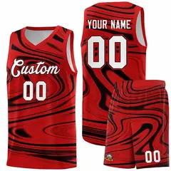Red Black Graffiti Fluids Style Basketball Jersey Sets 1