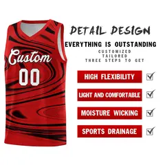 Red Black Graffiti Fluids Style Basketball Jersey Sets 2