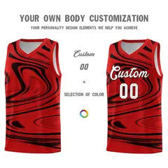Red Black Graffiti Fluids Style Basketball Jersey Sets 3