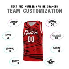 Red Black Graffiti Fluids Style Basketball Jersey Sets 4