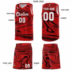 Red Black Graffiti Fluids Style Basketball Jersey Sets 5