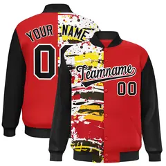 Red Black Graffiti Pattern Varsity Full-Snap Letterman Baseball Jacket