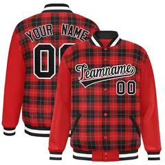 Red Black-Gray Plaid Varsity Letterman Baseball Jacket 1