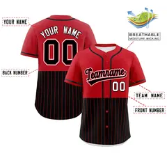 Red Black Half Stripe Authentic Baseball Jersey 2