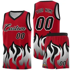 Red Black Hem Flame Pattern Sports Uniform Basketball Jersey
