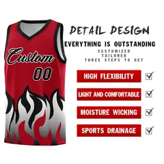 Red Black Hem Flame Pattern Sports Uniform Basketball Jersey 2