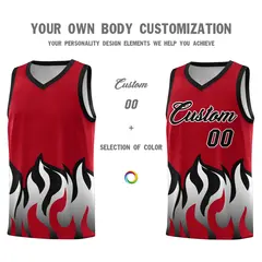 Red Black Hem Flame Pattern Sports Uniform Basketball Jersey 3
