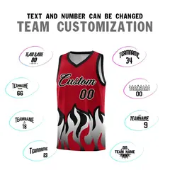 Red Black Hem Flame Pattern Sports Uniform Basketball Jersey 4