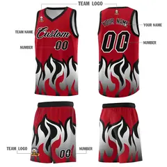 Red Black Hem Flame Pattern Sports Uniform Basketball Jersey 5