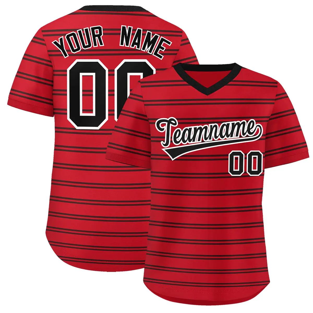 Red Black Horizontal Stripe Pullover Baseball Jersey
