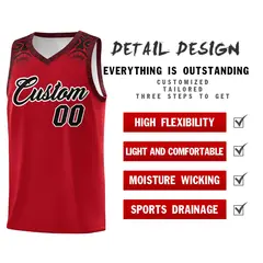 Red Black Indians Print Basketball Uniform Jersey 2
