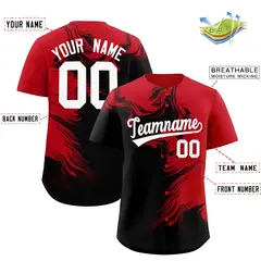 Red Black Ink Pattern Authentic Baseball Jersey 2