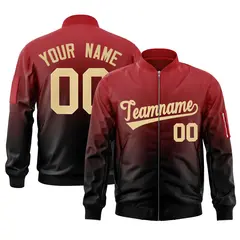 Red Black-Khaki Gradient Varsity Full-Zip Letterman Bomber Jacket