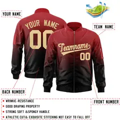 Red Black-Khaki Gradient Varsity Full-Zip Letterman Bomber Jacket 2
