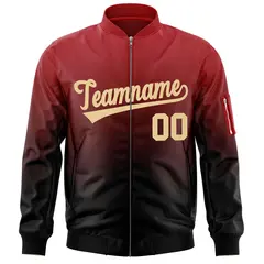 Red Black-Khaki Gradient Varsity Full-Zip Letterman Bomber Jacket 3