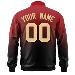 Red Black-Khaki Gradient Varsity Full-Zip Letterman Bomber Jacket 4
