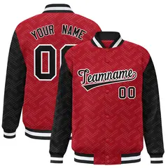 Red Black L Pattern Raglan Full-Snap Varsity Letterman Jacket 1
