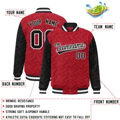 Red Black L Pattern Raglan Full-Snap Varsity Letterman Jacket 2